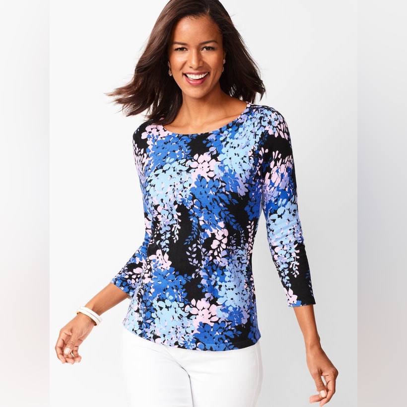 Talbots Classic Bateau-Neck Sweater - Floral Size Sp